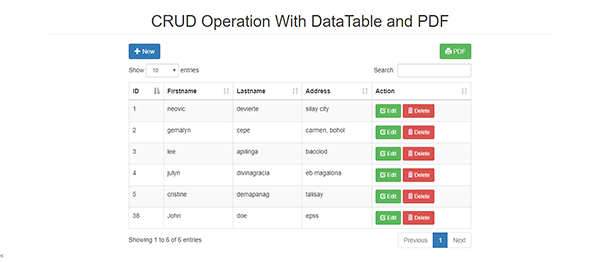 عملیات CRUD با DataTable و PDF در PHP با سورس کد